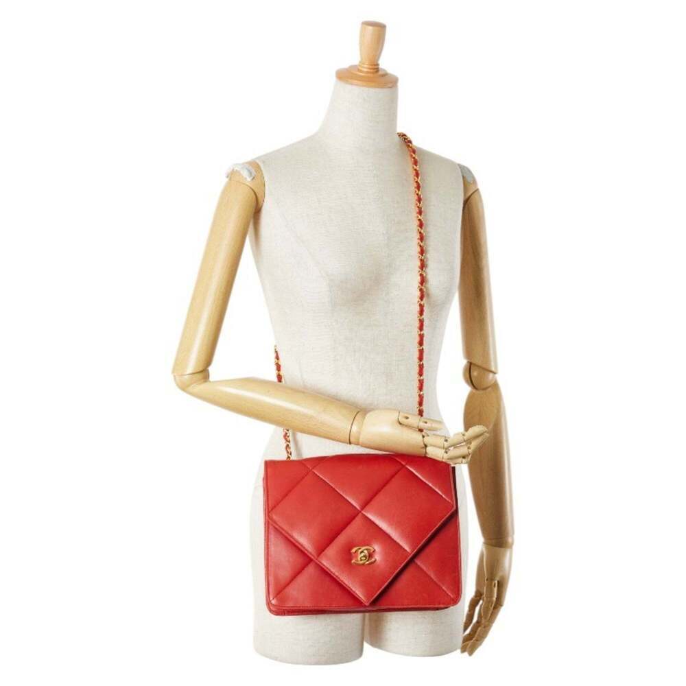 CHANEL Red Lambskin Leather Logo Shoulder Bag - Picture 12 of 12